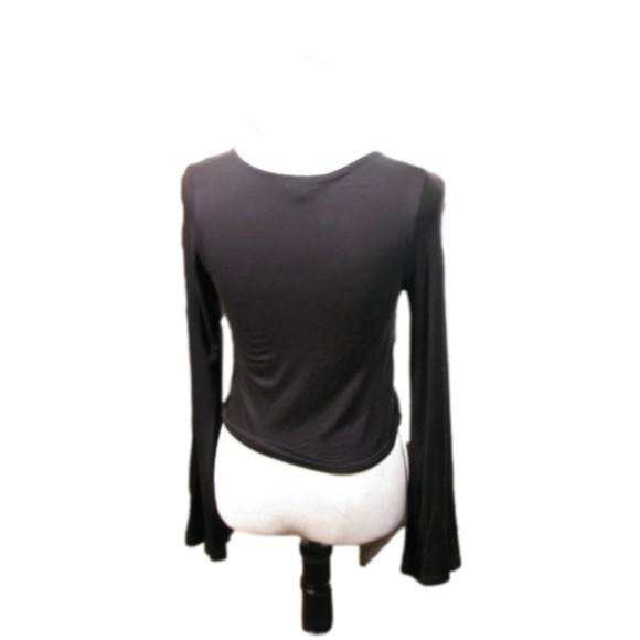 Express Black Ruched Front Crop Top Long Sleeve Size Small - Picture 4 of 4